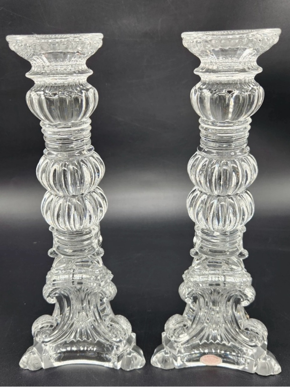 2~Vintage Bombay Crystal Italian Baroque Taper Candle Holders Signed STUNNING